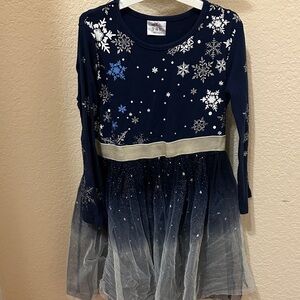 3/25$Navy Snowflake Tulle Party Dress with Sparkle Waistband